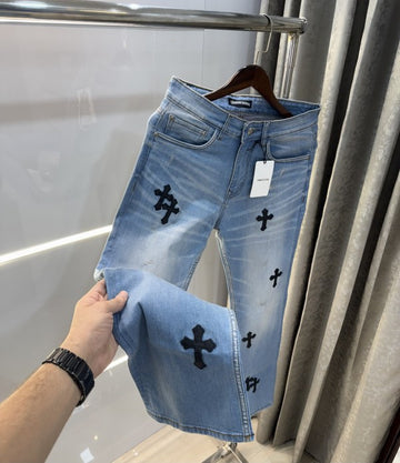 Chrome Hearts Sky Blue Patch Logo Denim – Embroidered Classic Edition