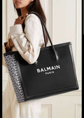BALMAIN B ARMY LEATHER TRIMMMED CANVAS TOTE - LABLEWHORE.COM