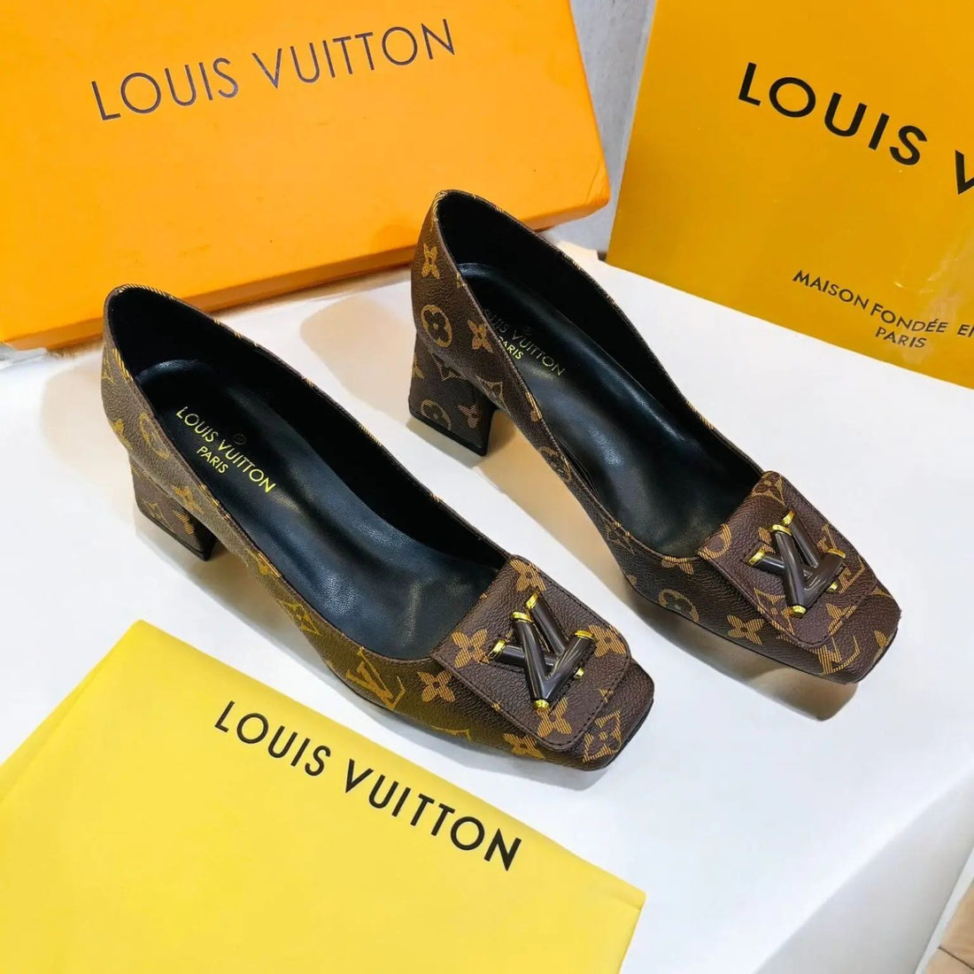 Louis Vuitton Square Toe Block Heel Pump