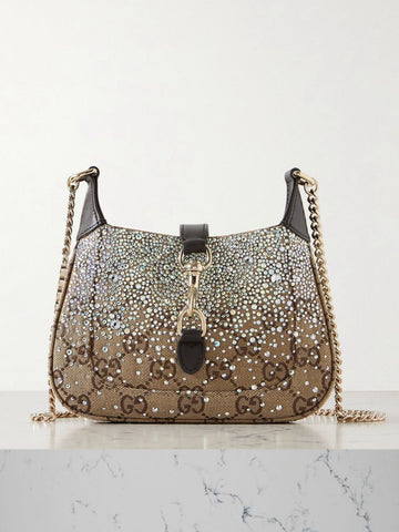 GUCCI JACKIE NOTTE TRIMMED CRYSTAL EMBELLISHED SMALL SHOULDER BAG