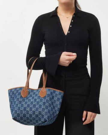 GUCCI TOTISSIMA SMALL TOTE BAG IN BLUE GG DENIM