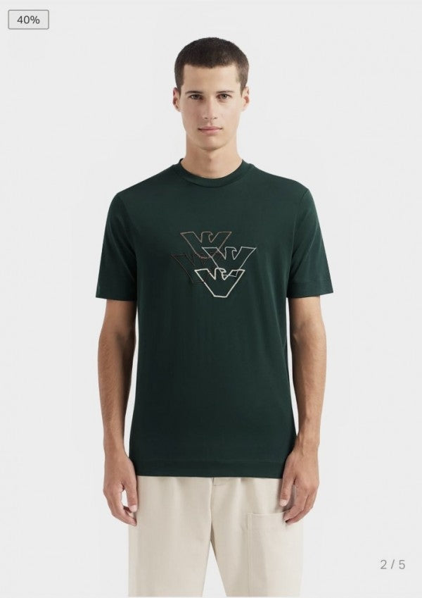 Emporio Armani Bottle Green Embroidery Logo Premium T-Shirt