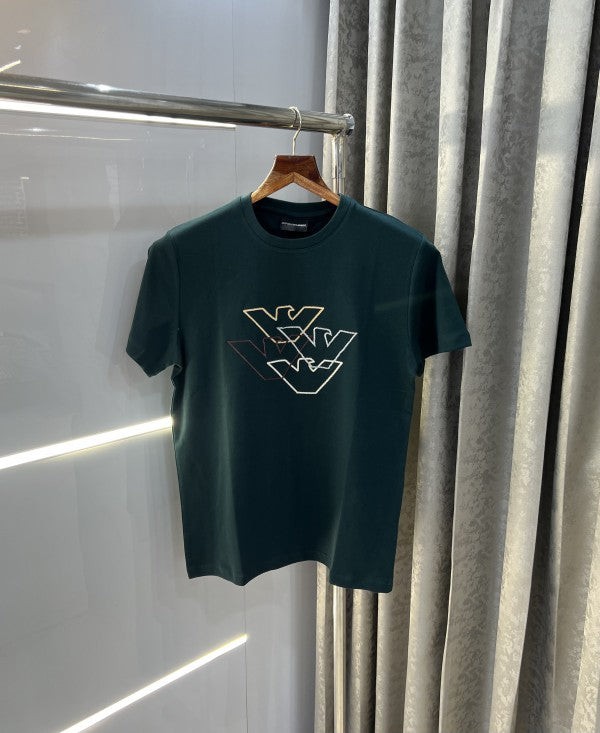 Emporio Armani Bottle Green Embroidery Logo Premium T-Shirt