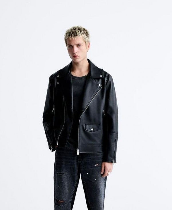 Zara Cross Zip Imported Leather Jacket