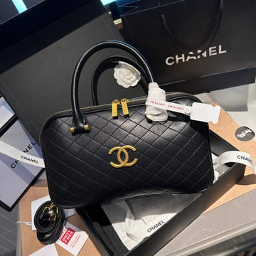 Chanel Classic Top Handle Premium Bowling Bag With Dust Bag & Shoulder Strap