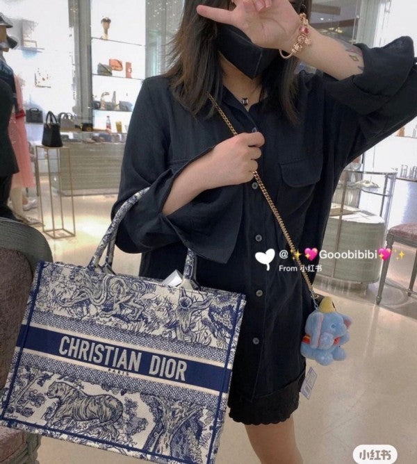Navy Blue Dior Book Tote Oblique Embroidery With OG Box & Dust Bag & Scarf - LABLEWHORE.COM