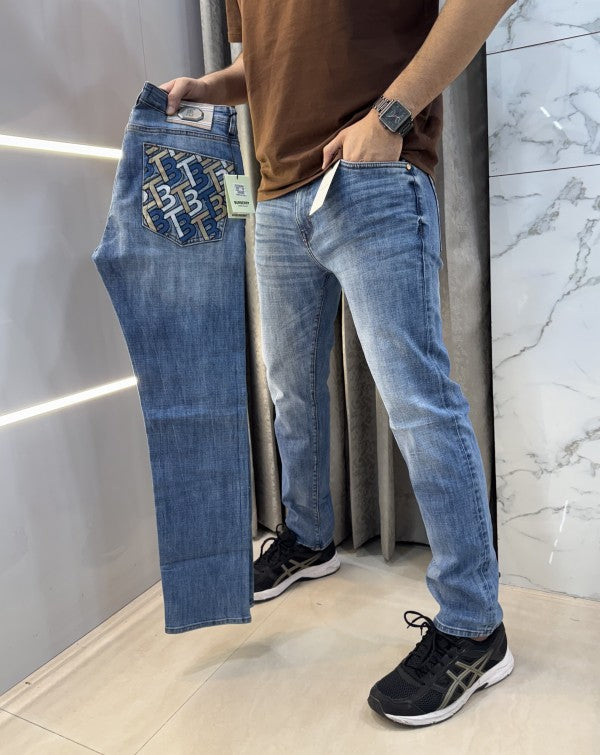 Burberry Sky Blue Pocket Embroidery Denim