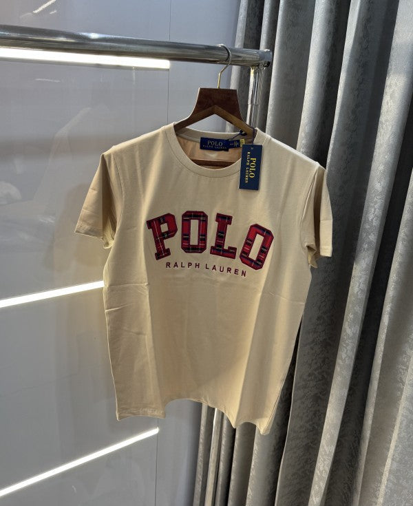Ralph Lauren Beige Embroidery Logo Premium T-Shirt