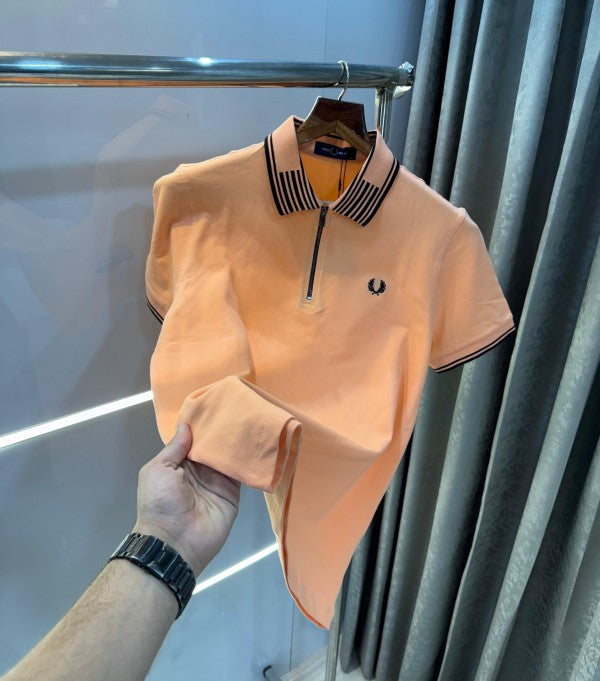 Fredperry Orange Embroidery Logo Premium Polo T-Shirt