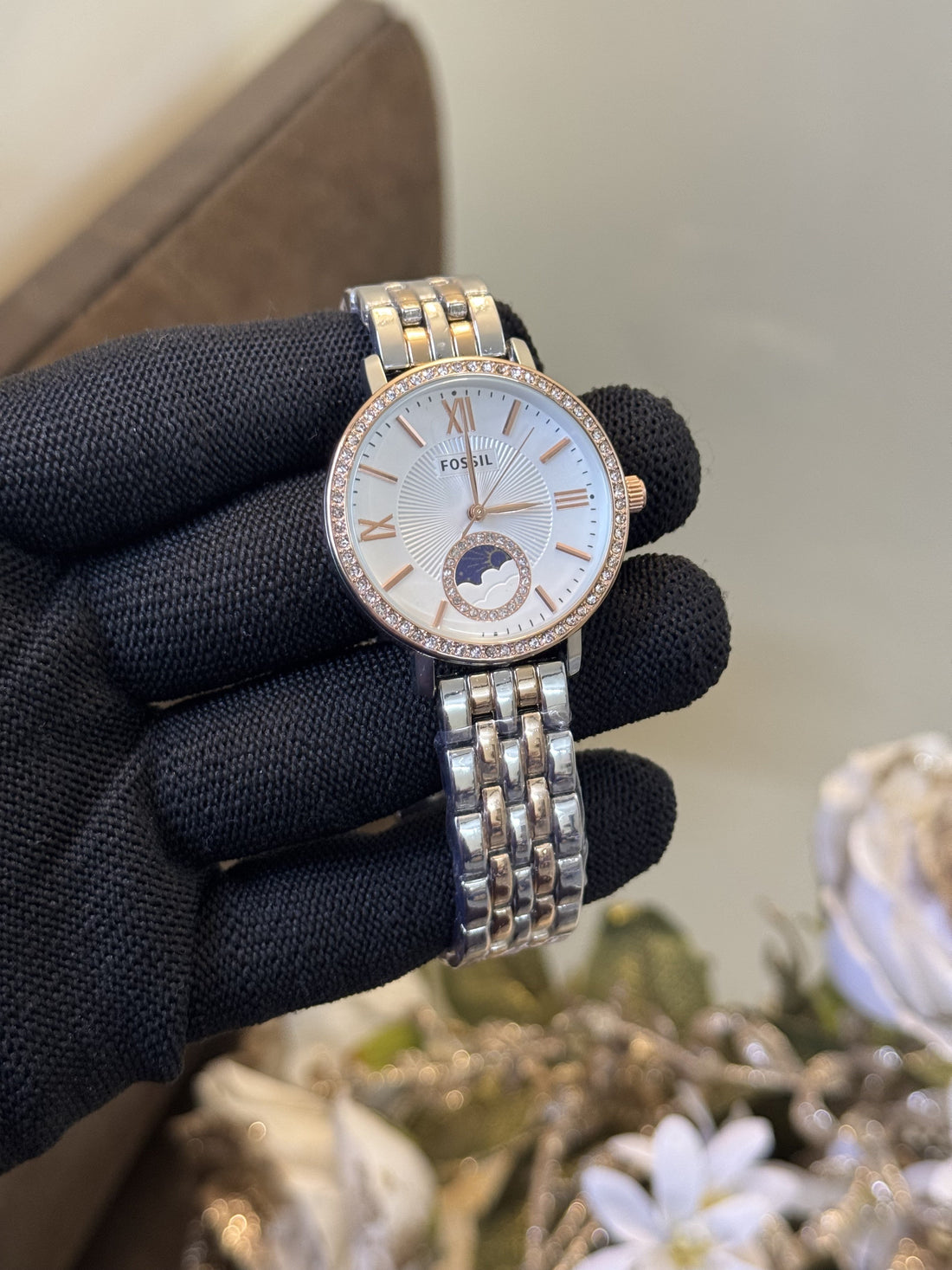 Fossi White Dial Diamond Chrono Premium Ladies Watch