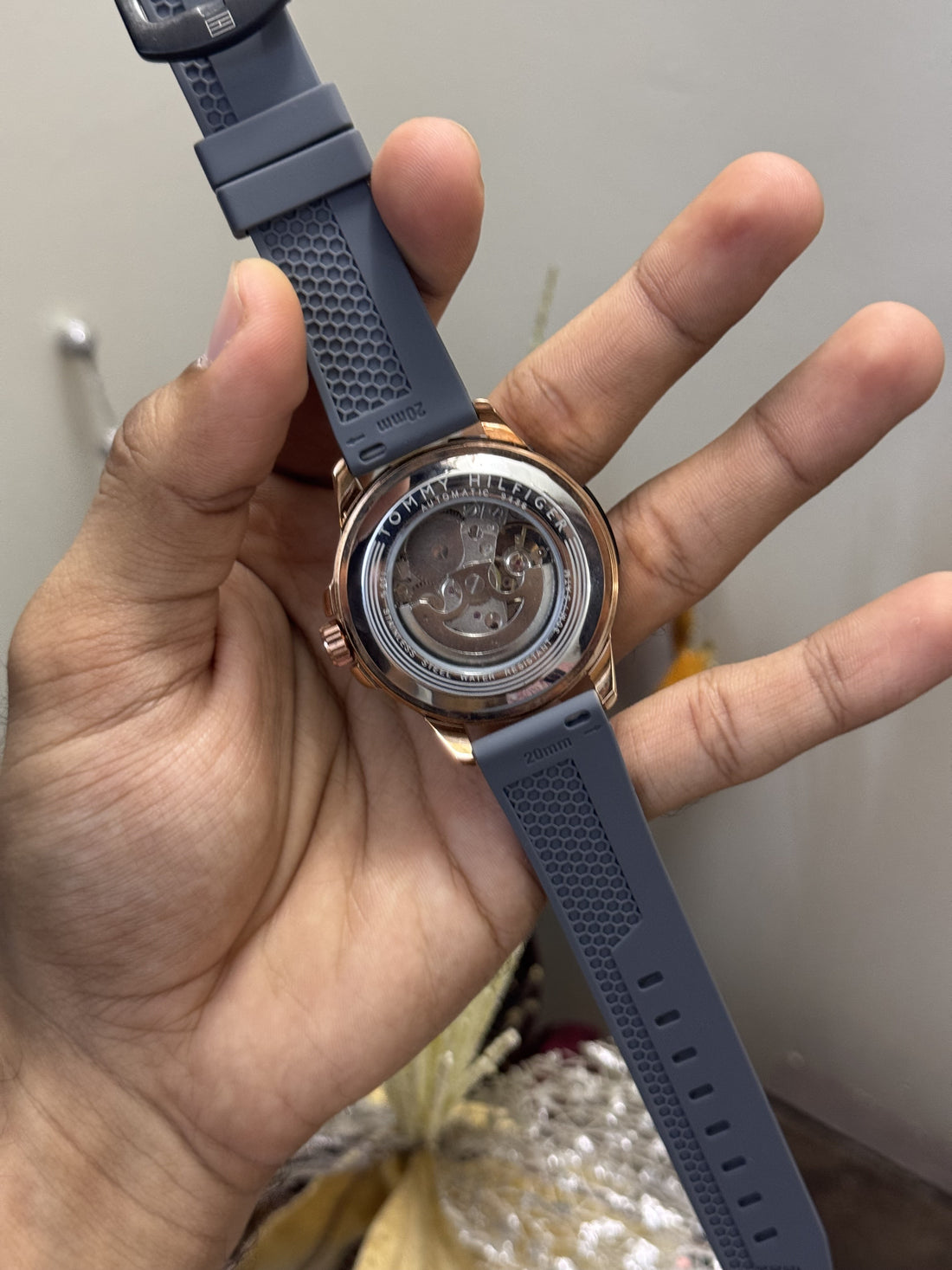 Tommy Hilfiger Grey Silicone Strap Automatic Open Machinery Premium Watch