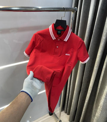 Hugo Boss Red Collar Look Premium Polo T-Shirt