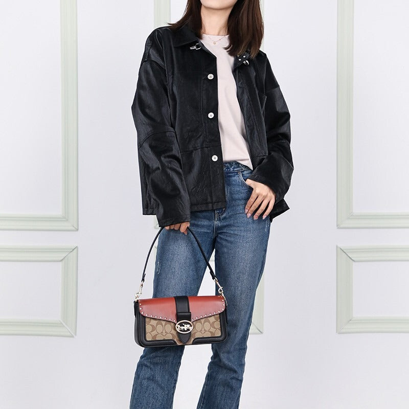 Coach Georgie Shoulder Bag In Colorblock Signature WIth OG Box & Dust Bag - LABLEWHORE.COM