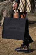 Christian Dior Cannage Embroidery Book Tote Bag With Dust Bag - Black - LABLEWHORE.COM