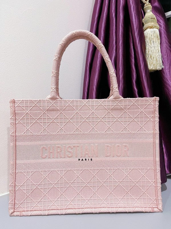 Christian Dior Cannage Embroidery Book Tote Bag With Dust Bag - Pink - LABLEWHORE.COM