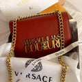 Versace Jeans Couture Saffiano Lock Crossbody Bag With OG Gift Box & Dust Bag Wine - LABLEWHORE.COM