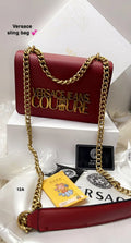 Versace Jeans Couture Saffiano Lock Crossbody Bag With OG Gift Box & Dust Bag Wine - LABLEWHORE.COM