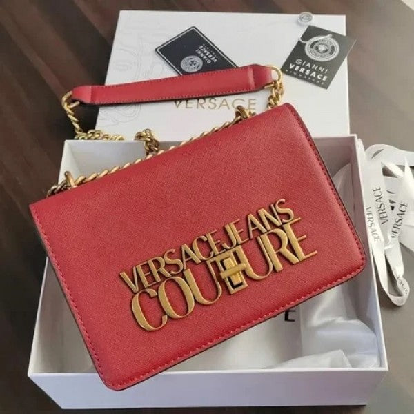 Versace Jeans Couture Saffiano Lock Crossbody Bag With OG Gift Box & Dust Bag Wine - LABLEWHORE.COM