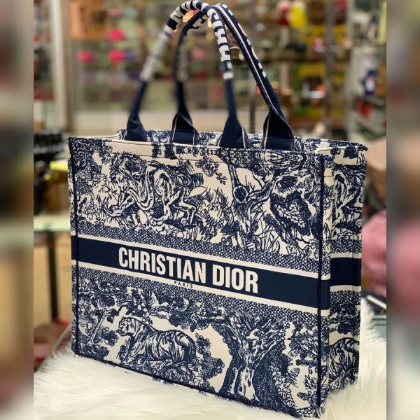 Dior Tiger Book Tote Oblique Embroidery With OG Box & Dust Bag & Scarf - LABLEWHORE.COM