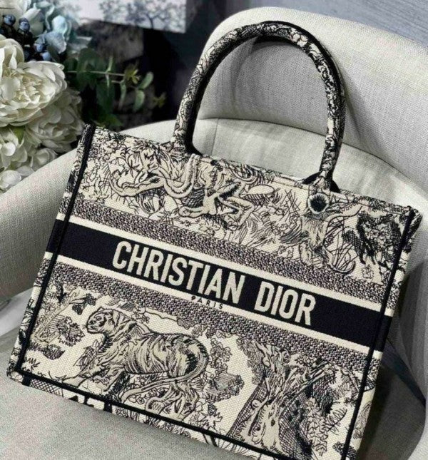 Dior Tiger Book Tote Oblique Embroidery With OG Box & Dust Bag & Scarf - LABLEWHORE.COM