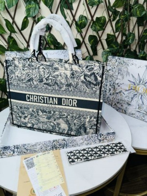 Dior Tiger Book Tote Oblique Embroidery With OG Box & Dust Bag & Scarf - LABLEWHORE.COM