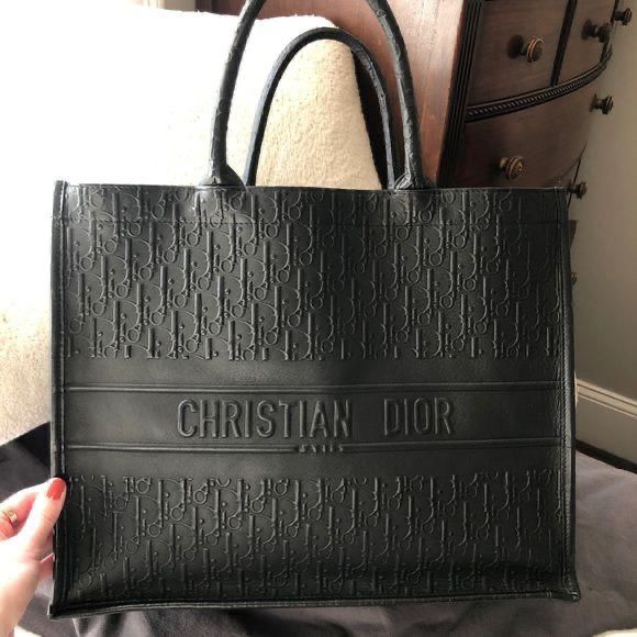 DIOR EMBOSSED LEATHERITE BOOK TOTE