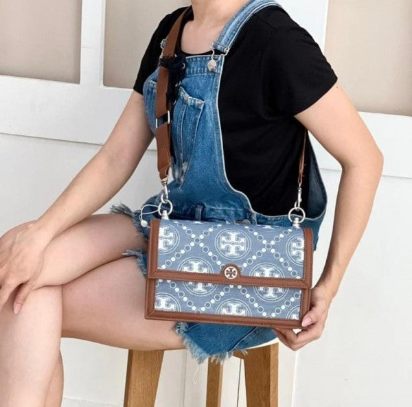 Tory Burch T Monogram Shoulder Bag With Adjustable Strap With OG Box