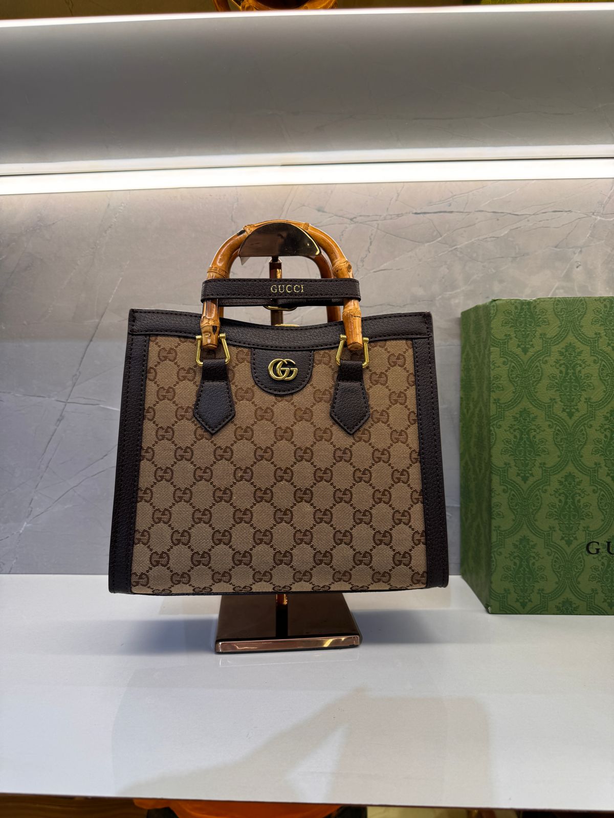 Gucci Monogram Jumbo GG Textured  Diana Tote Bag