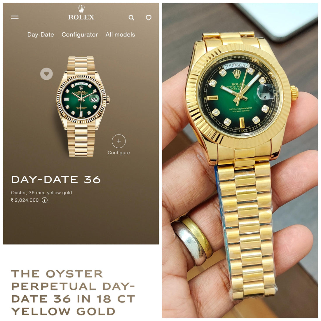 Rolex Day-Date Gold with Green dial giving an elite design