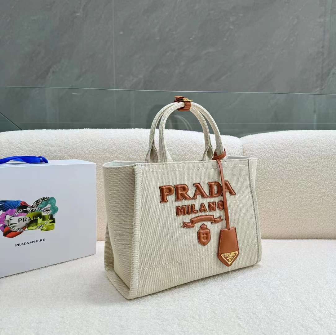 PRADA SAND CANVAS TOTE