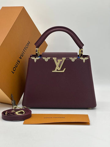 LOUIS VUITTON CAPPUCINES NEW WINE SHADE WITH NEW ACCESSORY LOGO