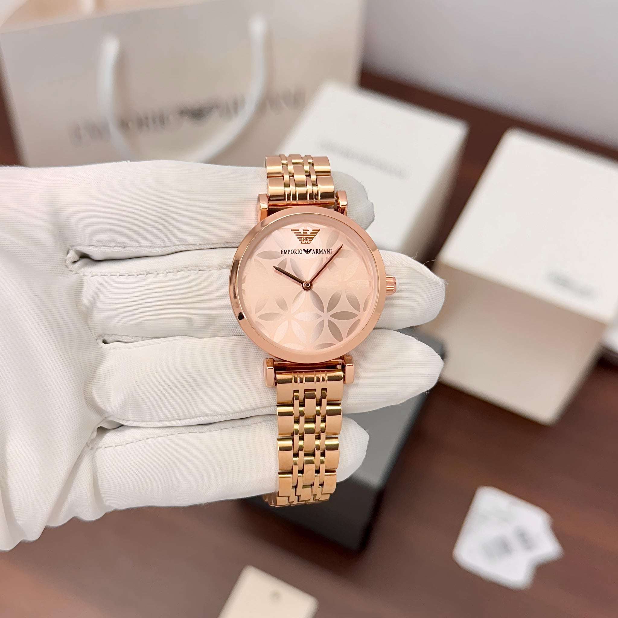 Emporio Armani Women's Rose Gold Floral Pattern now Available