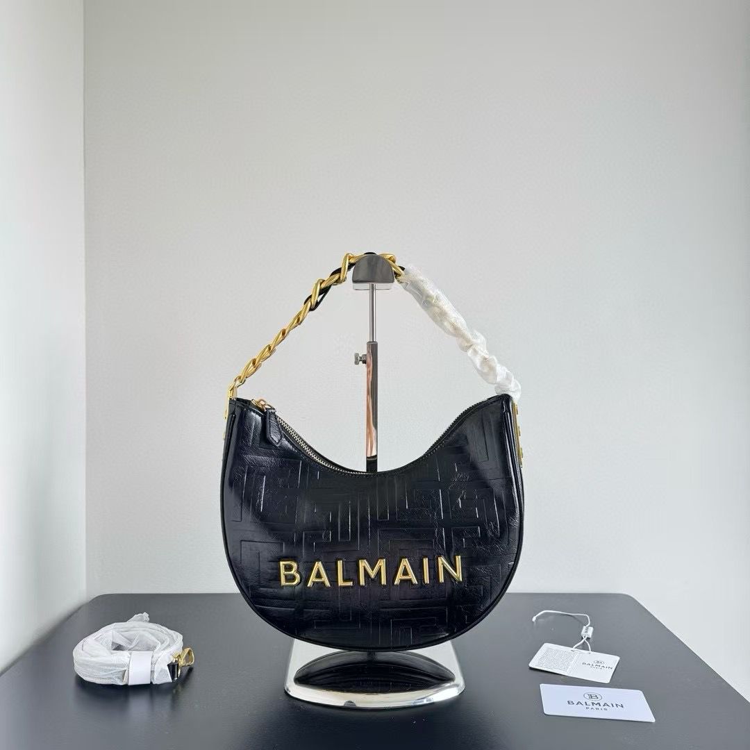 BALMAIN EMBOSSED MOON HOBO CHAIN SHOULDER BAG