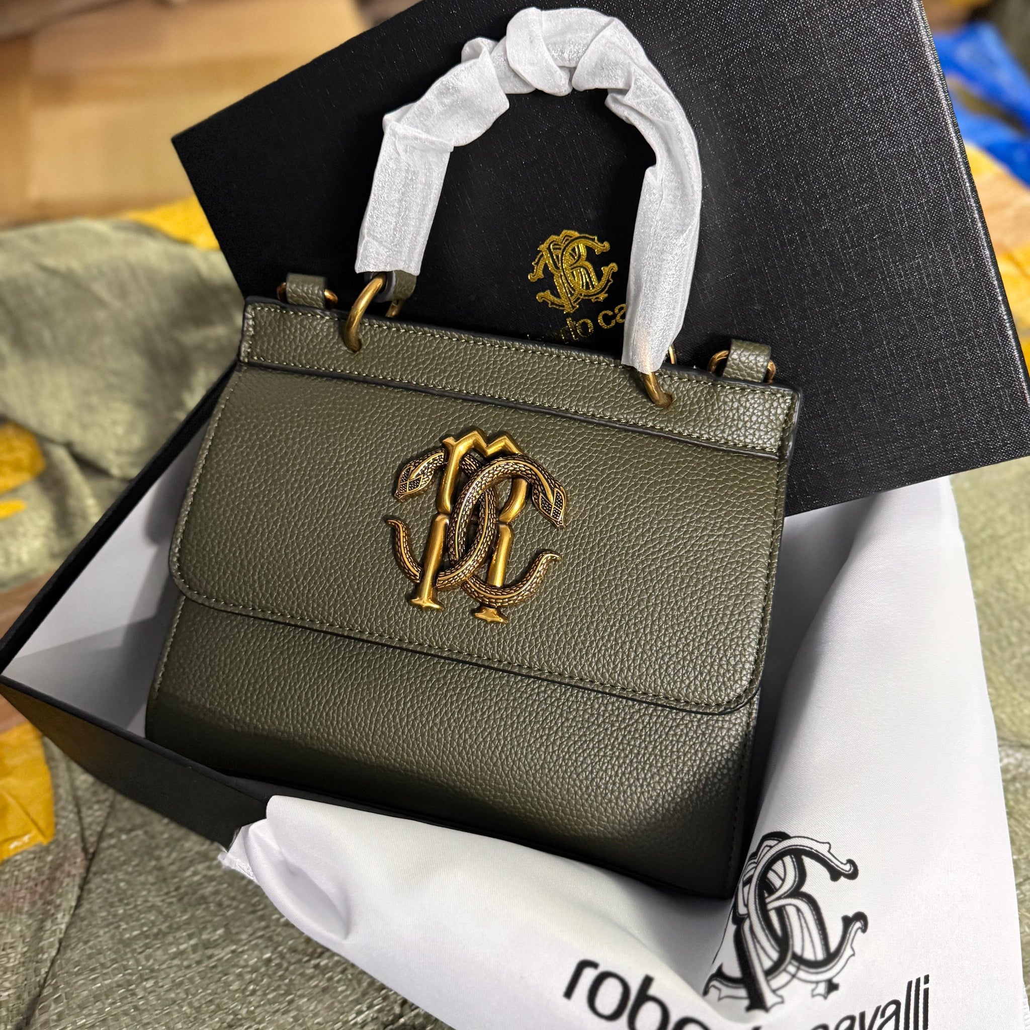ROBERTO CAVALLI RC PLAQUE LOGO TOP HANDLE BAG