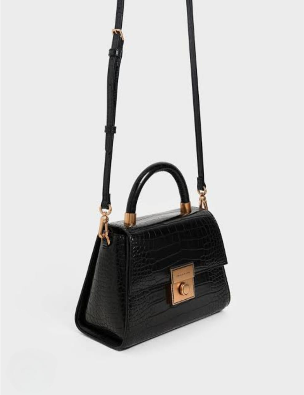 CHARLES CROCO LOOKS STRUCTURED TOP HANDLE BAG