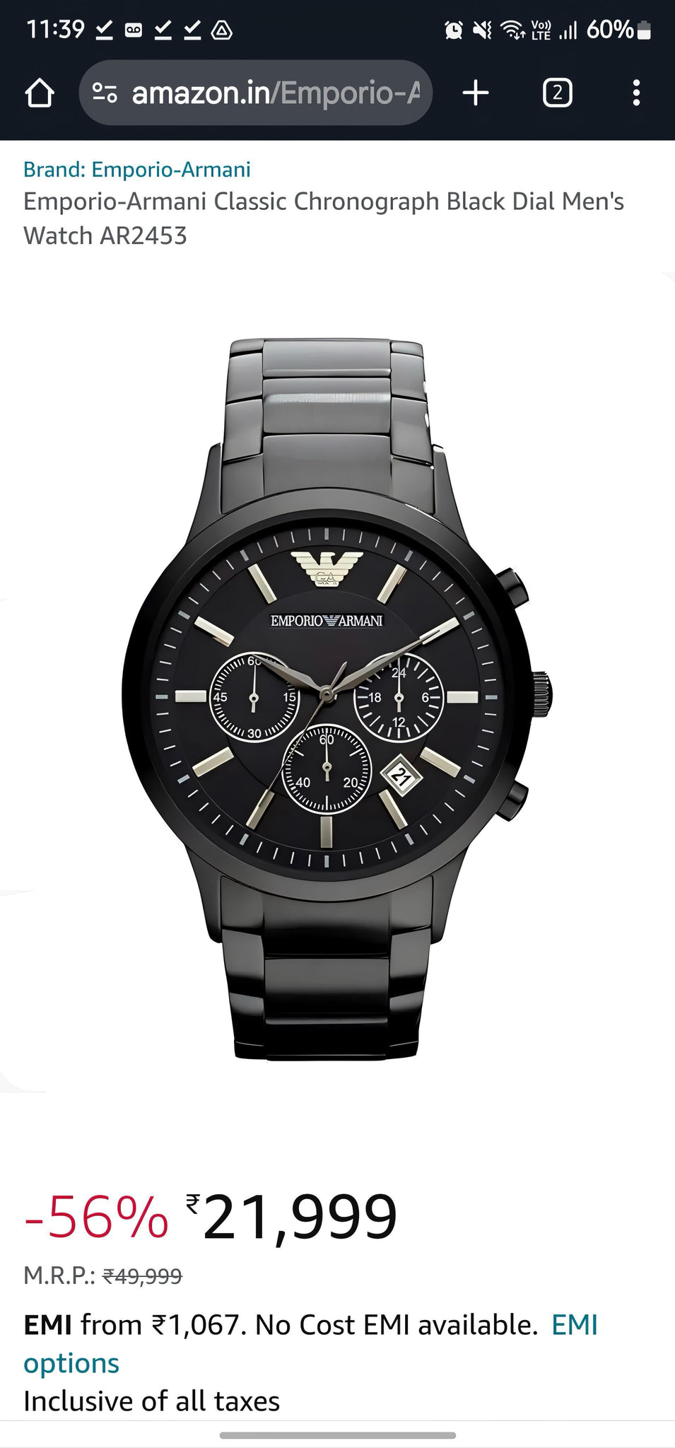 Emporio Armani Renato AR2453 Chronograph Watch With OG kit