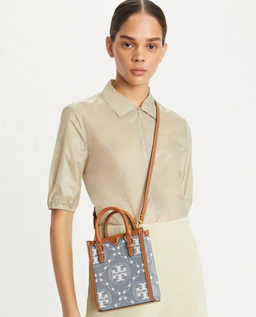 TORY BURCH T MONOGRAM JACQUARD MINI TOTE BAGS