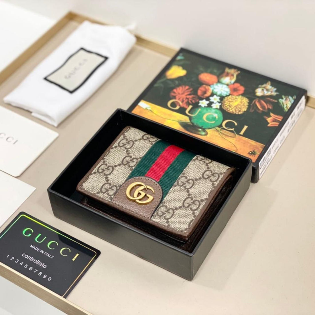 GUCCI OPHIDIA AUTHENTIC HALF BOOK FOLD WALLET