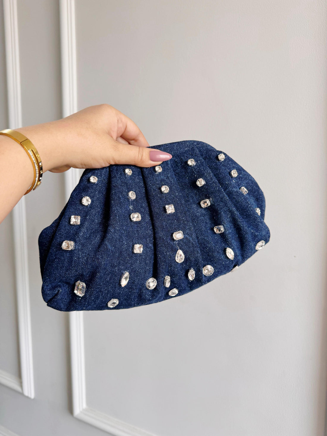 Denim Blue Bag with Rhinestone Crystals