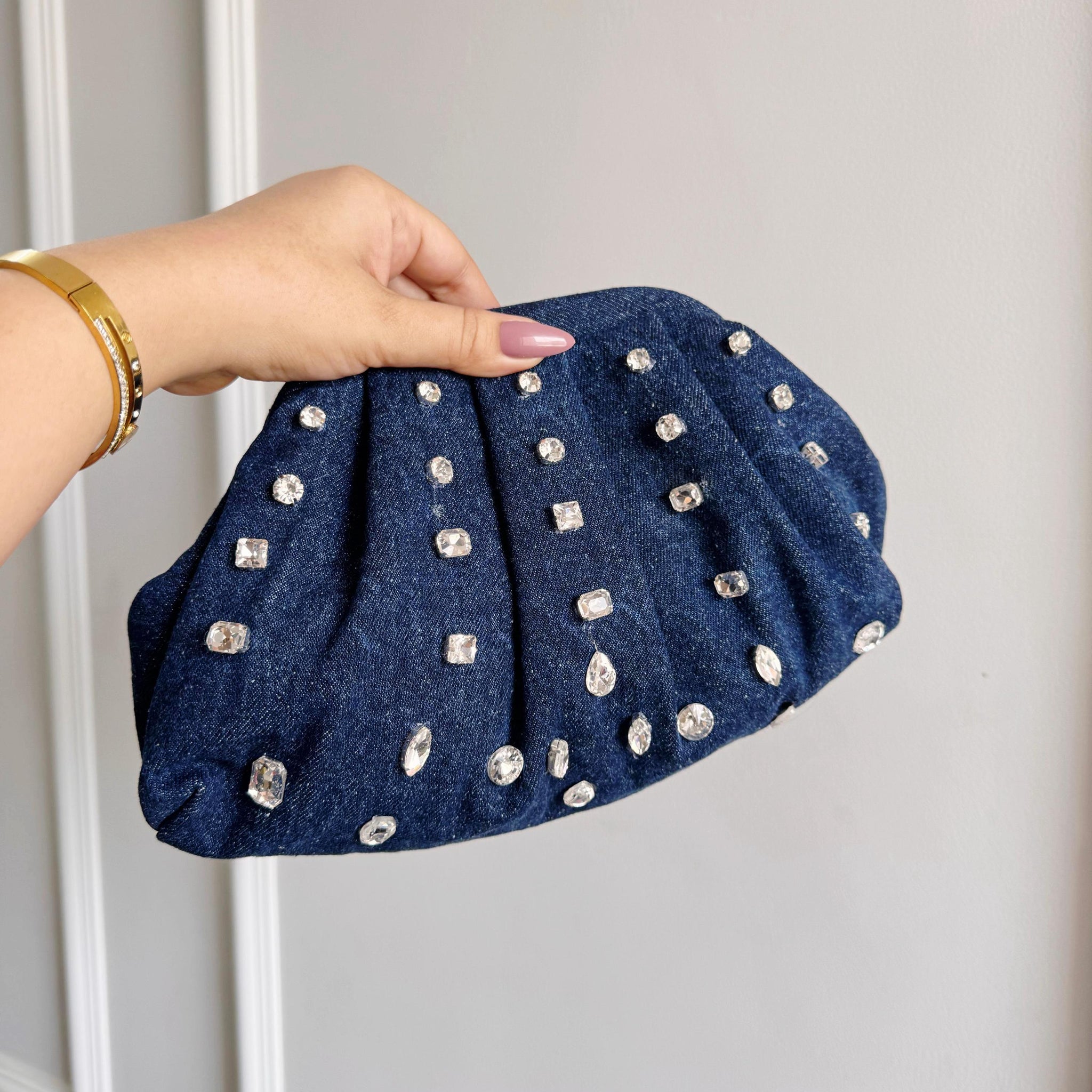 Denim Blue Bag with Rhinestone Crystals