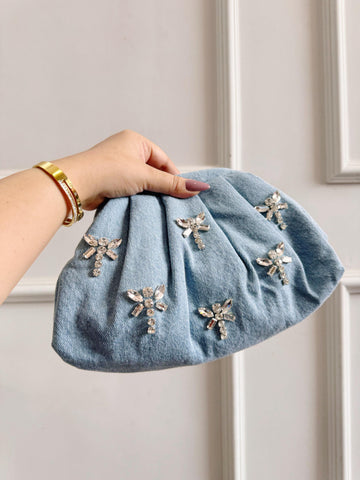 Denim Bag with Butterfly Rhinestone Crystals