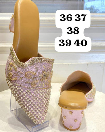 Powder Pink Hand-Embroidered Mules