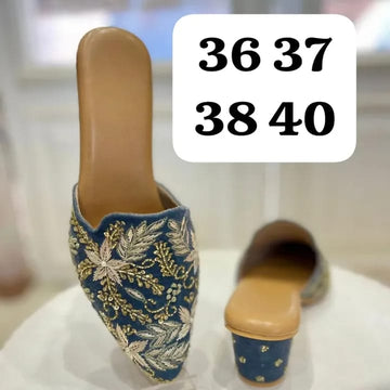 Blue Hand-Embroidered Mules