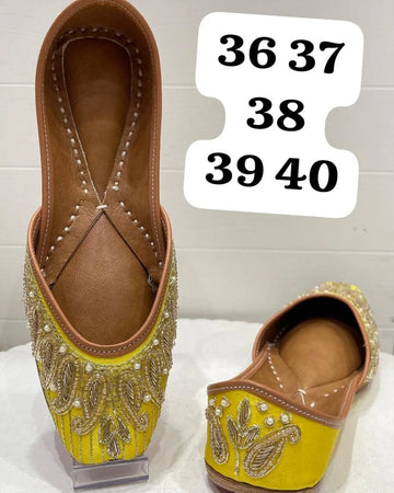Yellow Hand-Embroidered Mules