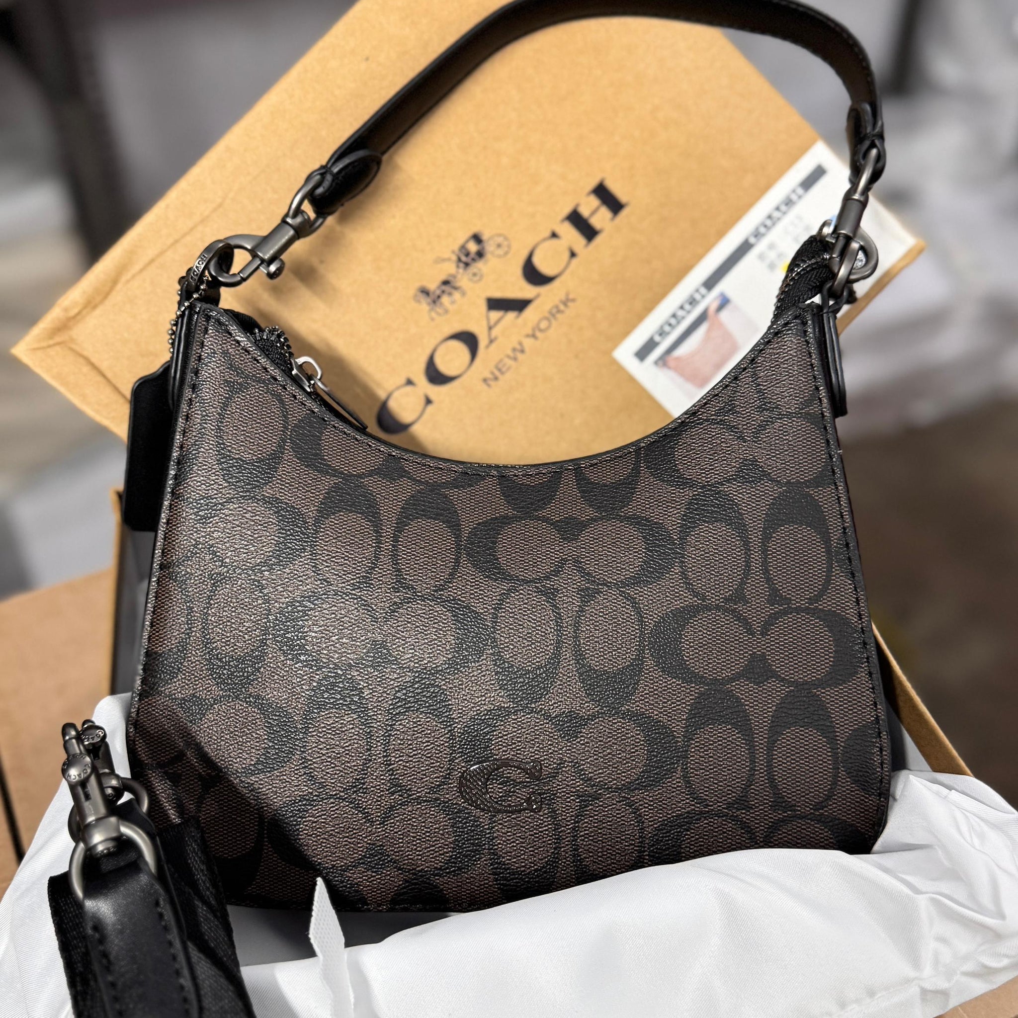 Coach C Logo Small Hobo Bag With Broad Long Strap