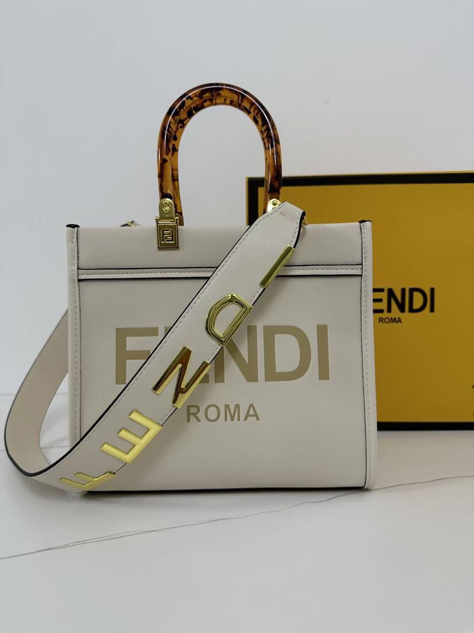 Fendi Roma Sunshine Small Tote Bag With Dust Bag & Shoulder Strap