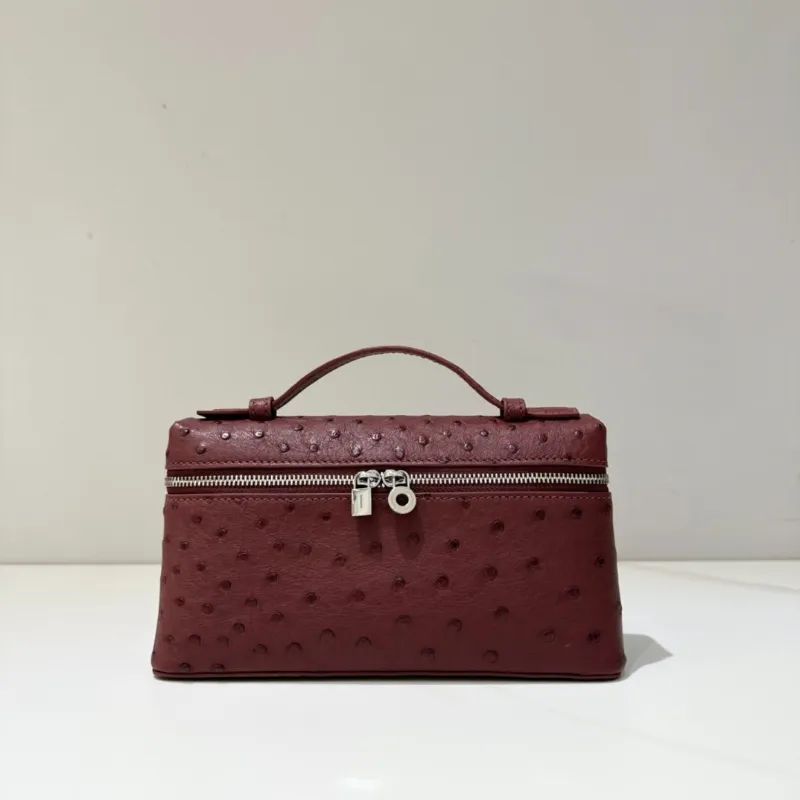 LORO PIANA OSTRICH LEATHER TOP HANDLE CROSSBODY BAG
