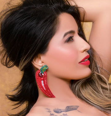 Hot Red Chilli Earrings with Bugle Beads